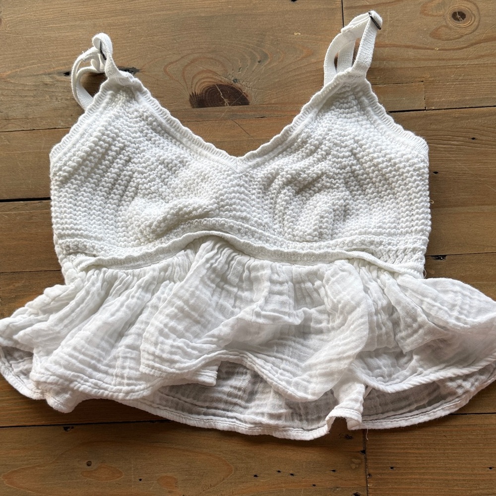 Hollister White Knit Tank with Ruffles